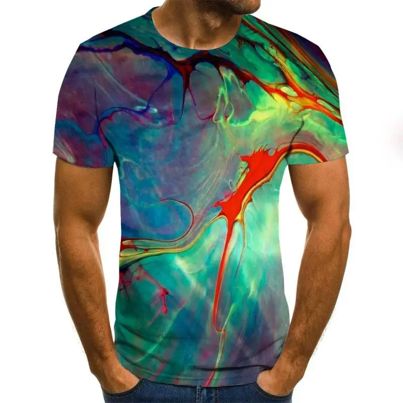 Pánske letné streamer farebný vzor tlač krátky rukáv kolo krku T-shirt fashion tričko