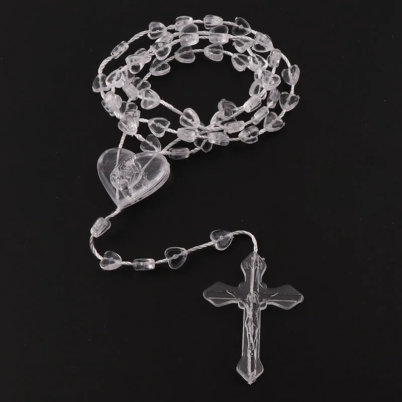 Pôvodné 6 mm Číre Plastové Rosaries Plastové Ruženec Srdce Korálky Lacné Náhrdelník Katolicizmu, Modlitby, Náboženské Šperky