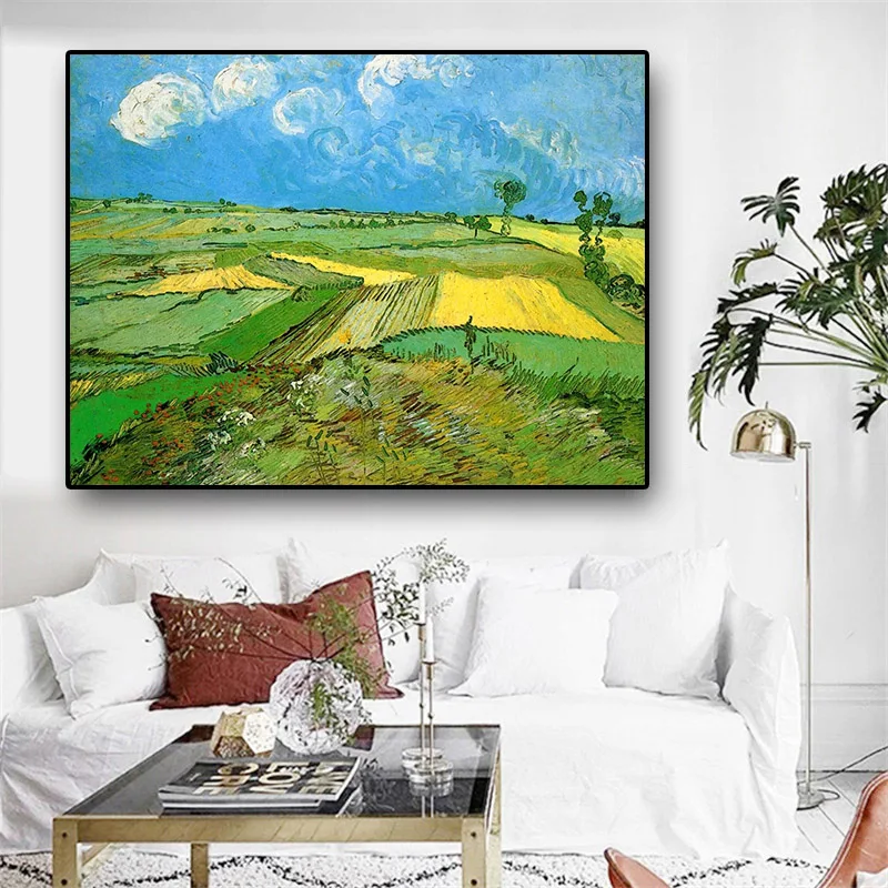 Pšeničné Polia v Auvers Van Gogh Impresionistického Abstraktnú olejomaľbu na Plátne, Plagáty a Tlač Stenu Obrázok pre Obývacia Izba