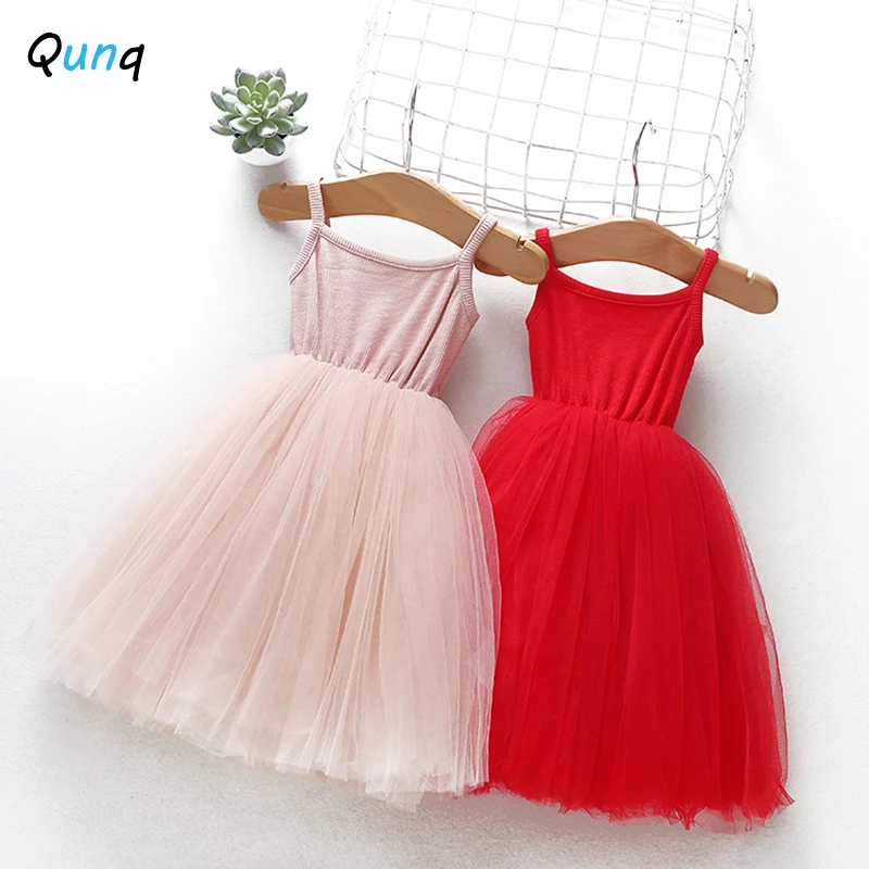 Qunq Dieťa, Batoľa Princezná Šaty 2021 Nové Letné Šatka Oka Deti Party Oblečenie pre Dievča, jednofarebné Deti Oblečenie