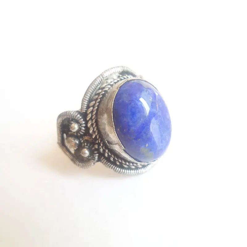 R226 Nepál Strane Šperky z Medi Vykladané Prírodné Lapis Lazuli Tigrie Oko Vintage Krúžky Otvorené Veľké Veľkosti pre Človeka