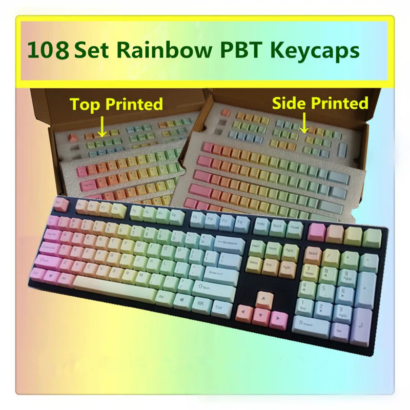 Rainbow Keycaps PBT Top/Strana/Front Vytlačené Cherry MX klávesa Caps Pre MX Prepínače Tenkeyless 87/104/108 Tlačidlá Mechanické Klávesnice