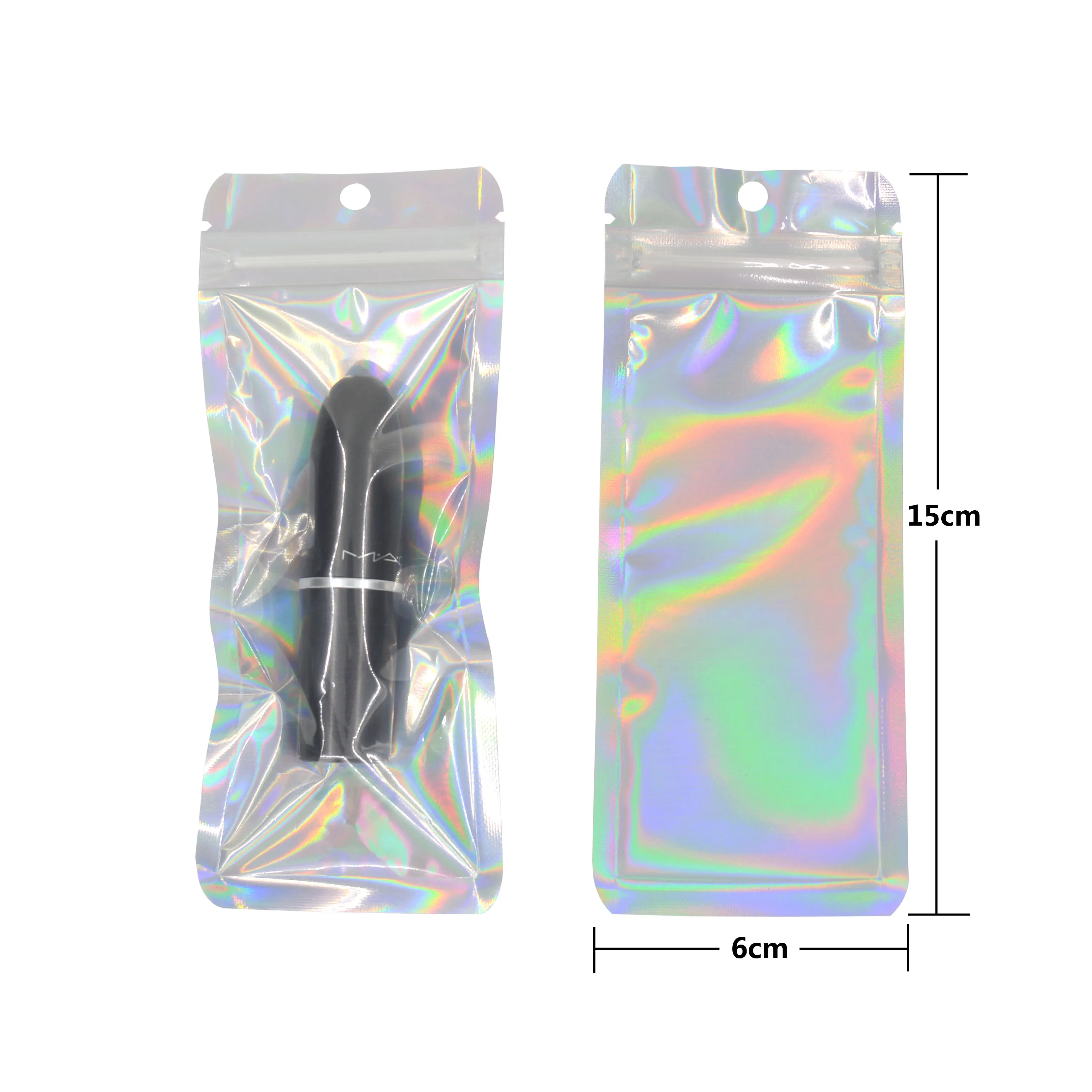 Rainbow Taška Laser Puzdro Holografické Striebro Kozmetická Taška Na Zips Únik Dôkaz Hrubé Opakované Použitie Skladovanie Potravín Na Jednej Strane Clear100 Ks
