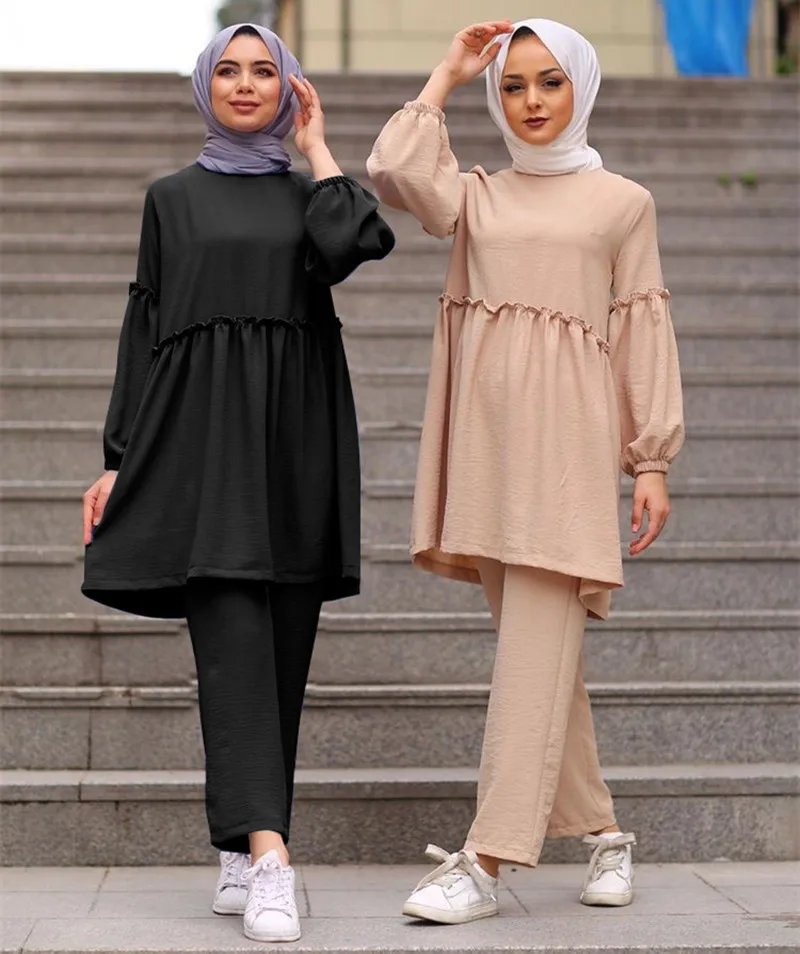 Ramadánu 2ks Ženy Moslimských Sady Turecko Abaya Dubaj Hidžáb Oblečenie Islamské Oblečenie Kaftan Top a Nohavice Musulman Komplety De Režim