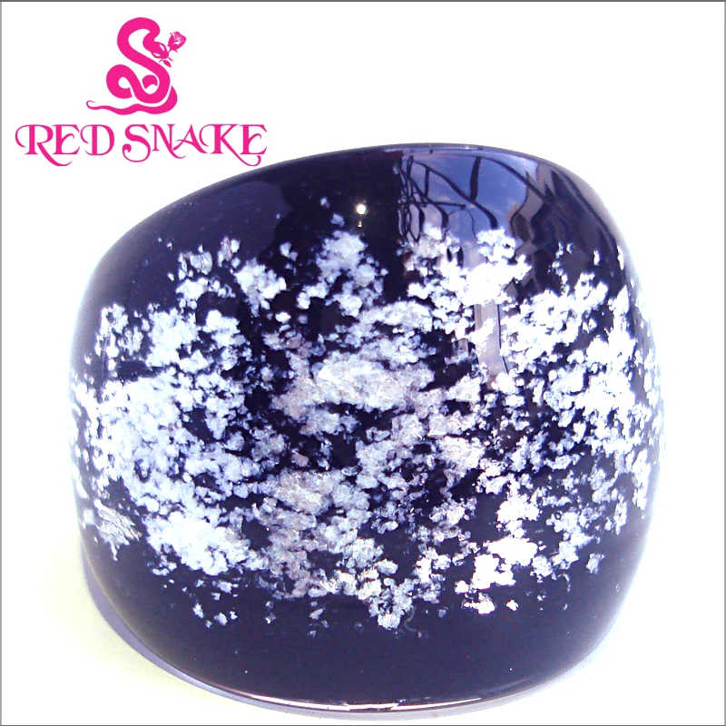 RED SNAKE Móde Krúžok Ručné čierna s Snowflake strieborná farba fólie kreslenie Murano Skla Krúžky