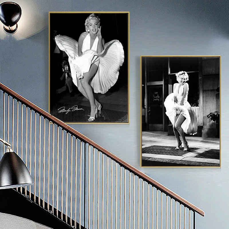 Retro Plagáty a Vytlačí Slávnej Marilyn Monroe Čierne a Biele Foto Plátno na Maľovanie Cuadros Wall Art Obrázok pre Obývacia Izba