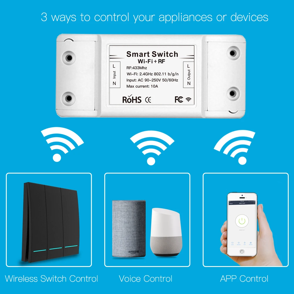 RF433 Prijímač Wifi Bezdrôtové RÁDIOFREKVENČNÉ Diaľkové Ovládanie Smart Tlačidlo Switch,Smart Života/Tuya APP,Pracuje s Alexa Domovská stránka Google.