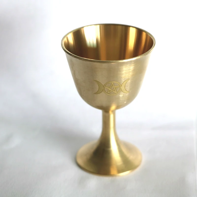 Rituál pohár triple mesiac oltár fire wicca Goldplating mosadz riad obrad Veštenie Astrologické nástroj oltár Kalich prop