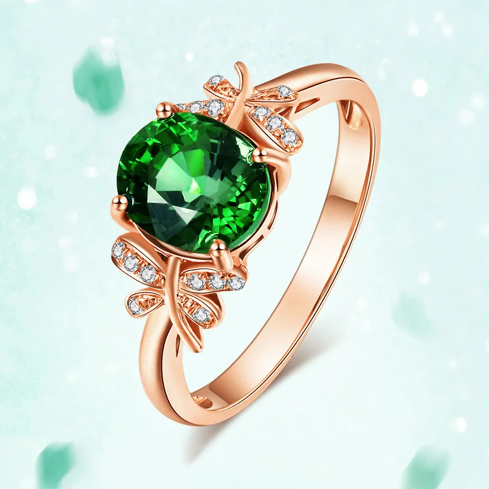Rose gold drahé kamene smaragd green crystal Prstene pre ženy femme bijoux diamanty jade anillos mujer módne luxusné šperky darček