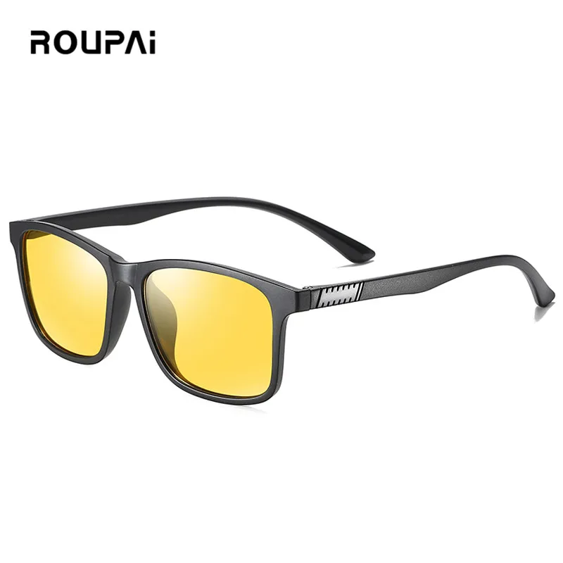 ROUPAI slnečné okuliare mužov Polarizované vintage námestie uv400 jazdy čierna modrá slnečné okuliare značky dizajnér žltá night vision okuliare