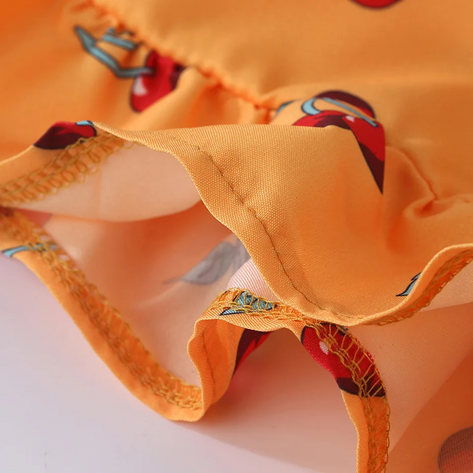 Roztomilý dámske pyžamo sady oranžovej farby, s sweet cherry vytlačí príčinné pajama stanovuje módny softy pyžamá pre dámy