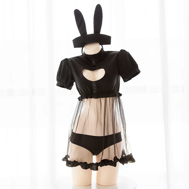 Roztomilý Japonské Srdce Duté Sa Kawaii spodné Prádlo, Sexi Kostýmy Pohľadu Šaty s Králik Ucho Bunny Kostým Slúžky Oblečenie