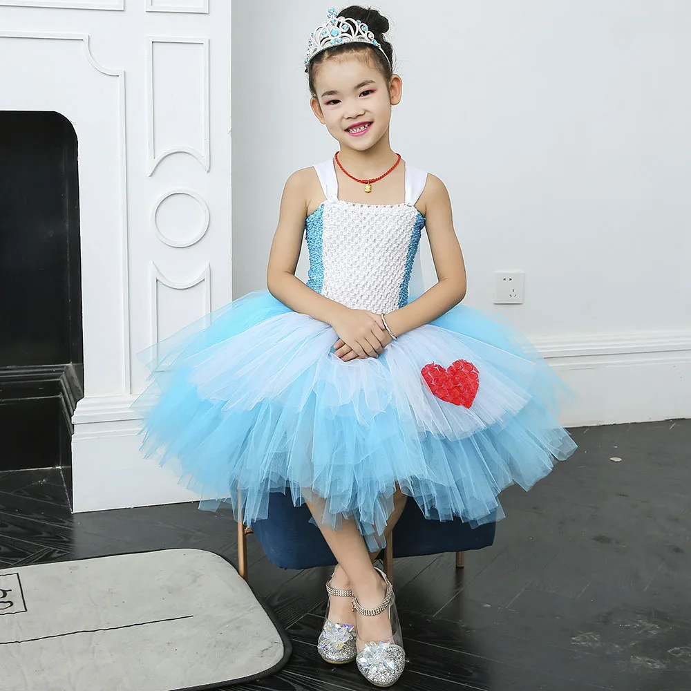 Roztomilý Princezná Alenka v ríši Divov Dievča Tutu Šaty Modré Biele Dievčatká Narodeniny Cosplay Kostým Detský Dovolenku Halloween Oblečenie