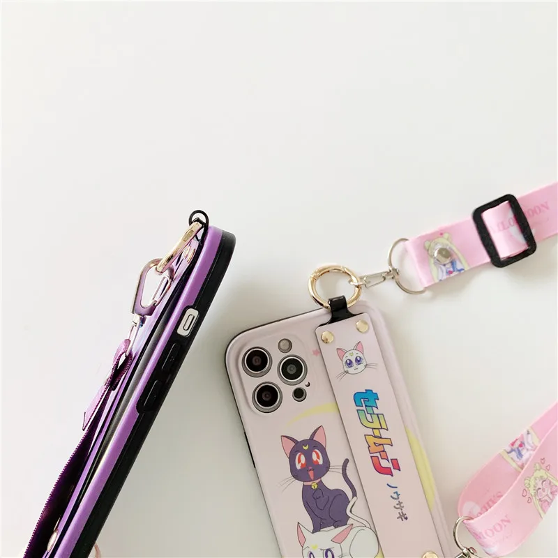 Roztomilý Sailor Moon Luna Mačka Zápästie ozdobná šnúrka na uniforme Soft Telefón puzdro pre iPhone 11 12 Mini Pro Max X XR XS 7 8 Plus SE 2020 Zadný Kryt