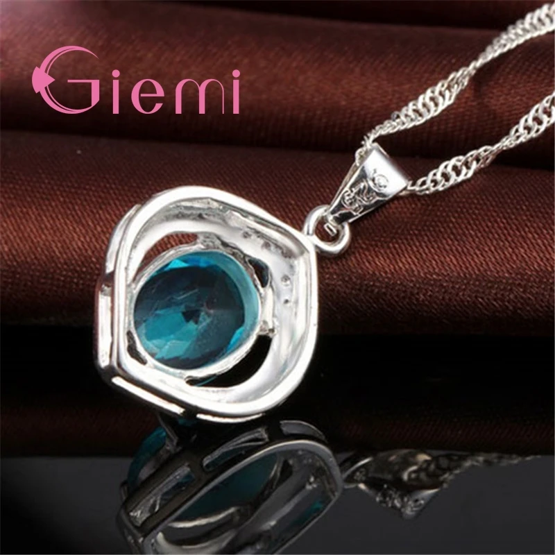 Ročníka Vysokej Kvality 925 Sterling Silver Šperky Sady Modrá CZ Kryštálmi Geometic Prívesok Náhrdelník Huggie Náušnice pre Ženy