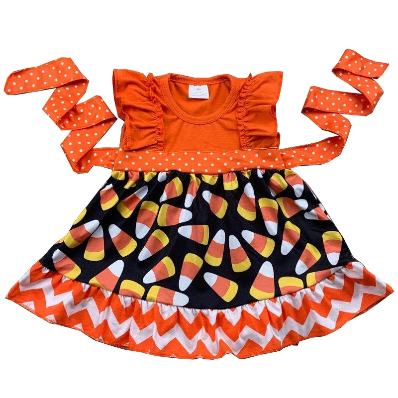 RTS Dovolenku dieťa dievča oblečenie halloween pearl šaty batoľa candycorn tlač orange denné šaty