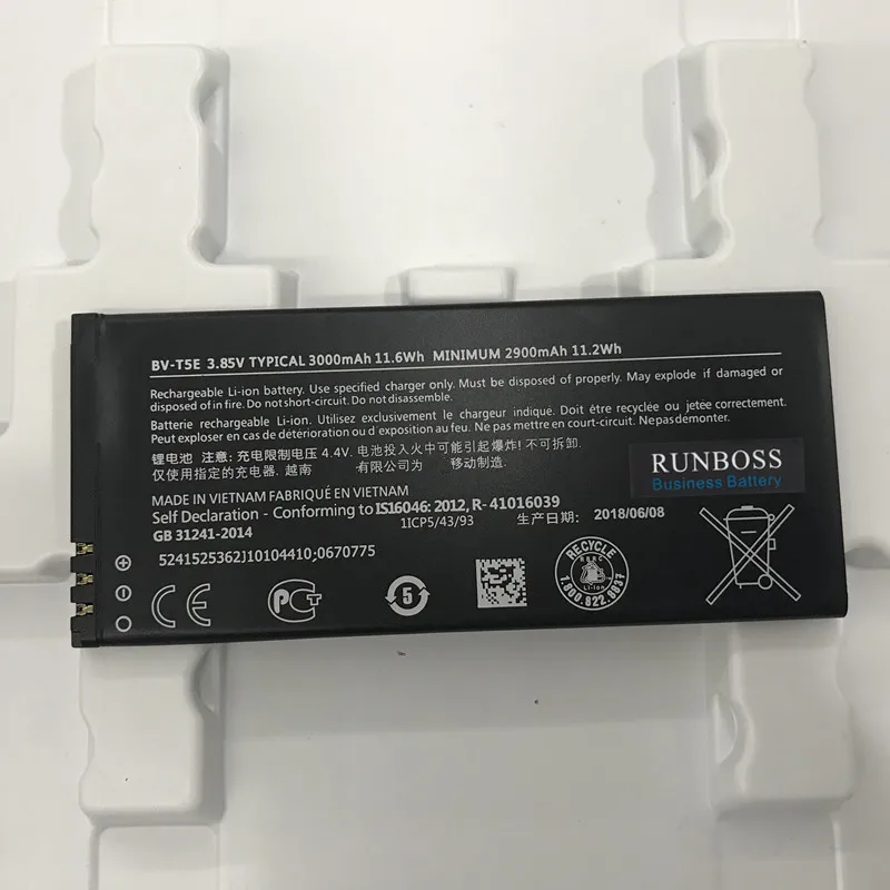 Runboss Pôvodnú Kvalitu Batéria BV-T5E pre Microsoft Lumi 950 RM-1106 RM-1104 RM-110 McLa 3000mAh