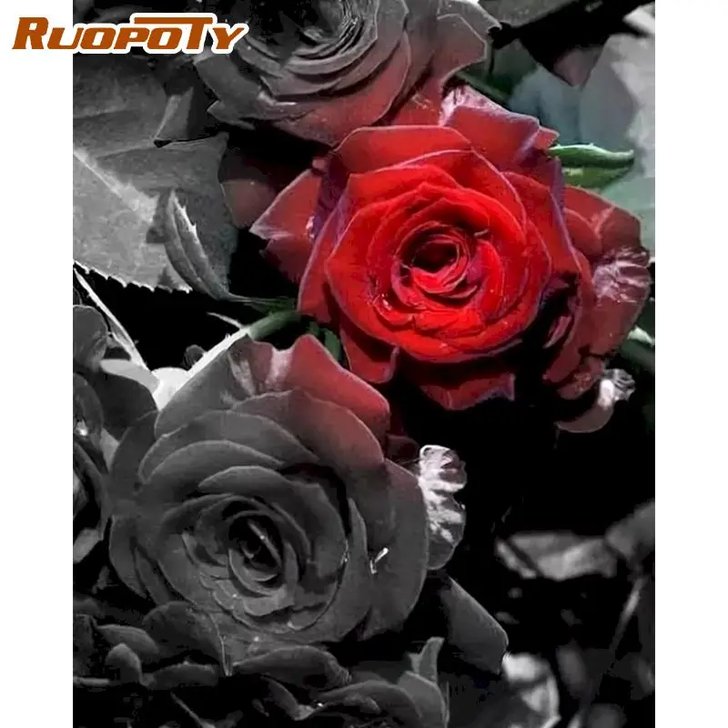 RUOPOTY 40x50cm Frameless Obrázok Podľa Čísla Ručné Diy Zarámované Na Plátne Červené Ruže Kvet Foto Počet Wall Art Farba
