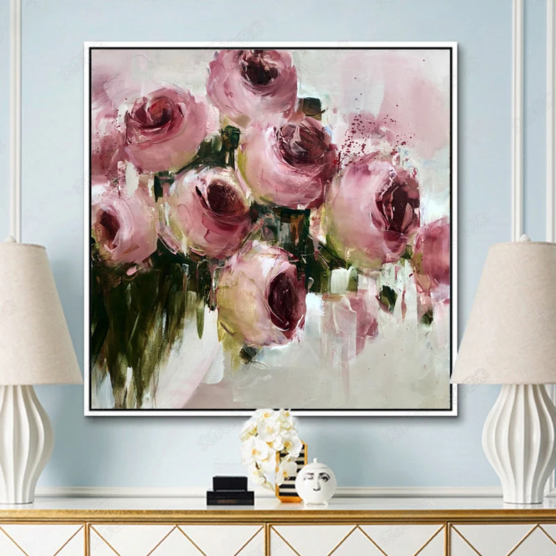 Ručne Maľované Abstraktné Ružový Kvet Maľovanie Na Plátno Na Stenu Umenie Frameless Obrázok Dekorácie Pre Obývacia Izba Domova Darček