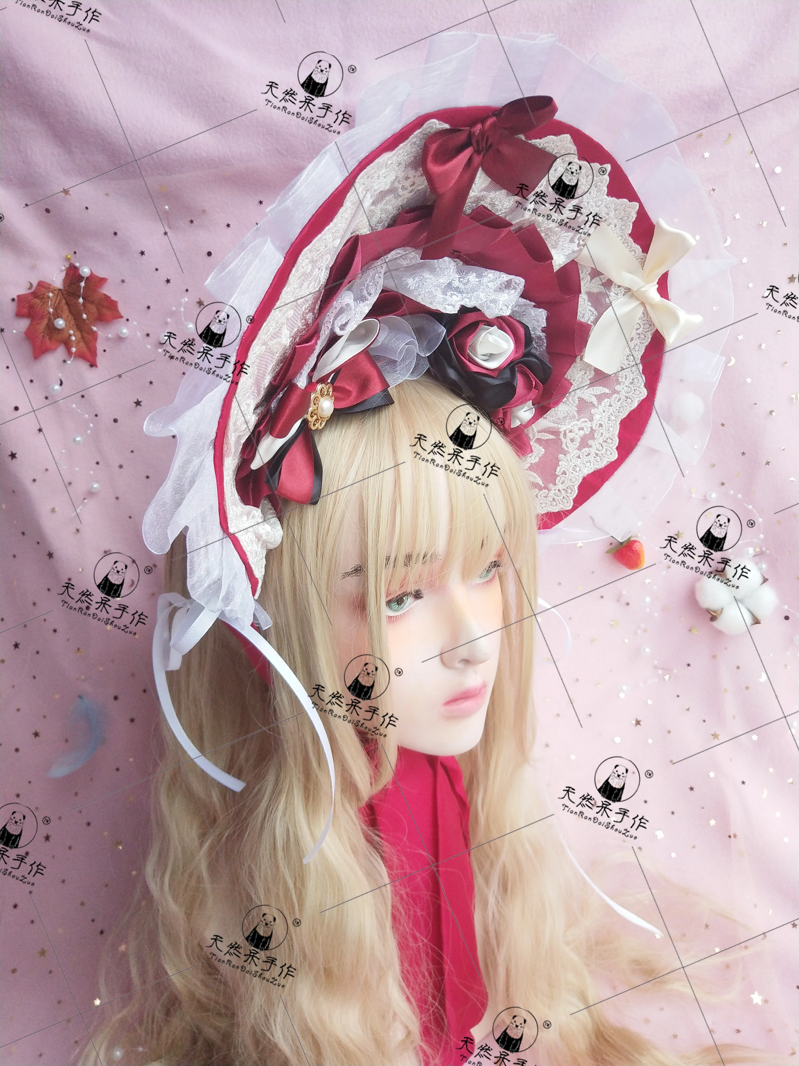 Ručné Kvetinové Svadobné BNT Cosplay Gotický Nádhernej Čipky Rose Kapoty Vinatge Mäkké Dievča Lolita Bandge BB Sun Hat, Cap pokrývku hlavy