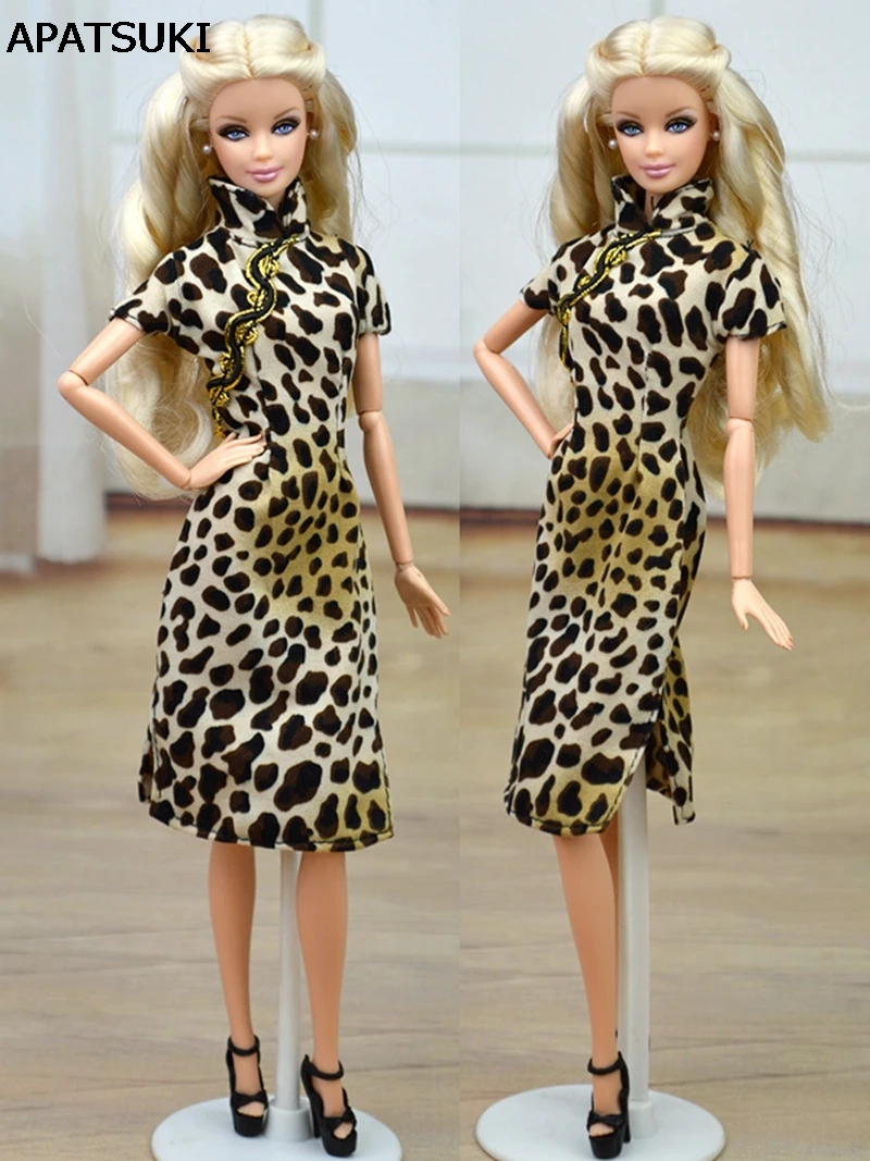 Ručné Čínske Tradičné Šaty Qipao Vestido Šaty Pre Barbie Cheongsam Leopard Jedinečný Večerné Šaty