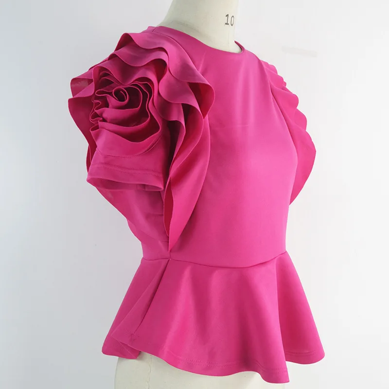 Ruže Kvet blusas dámske Tričko Fashion Vysoký Pás Štíhle Ženy Blúzky 2020 Vintage Plus Veľkosť Štíhle Pevné Volánikmi Office Topy