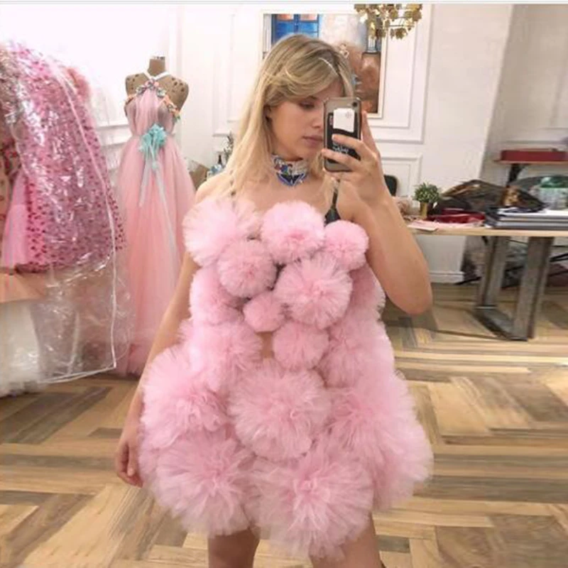 Ružová Opuchnuté Tylu Koleno Dĺžke Koktail Party Šaty 2020 Elegantné Ramena Formálnej Strany Šaty Šaty Prom Šaty Na Zákazku