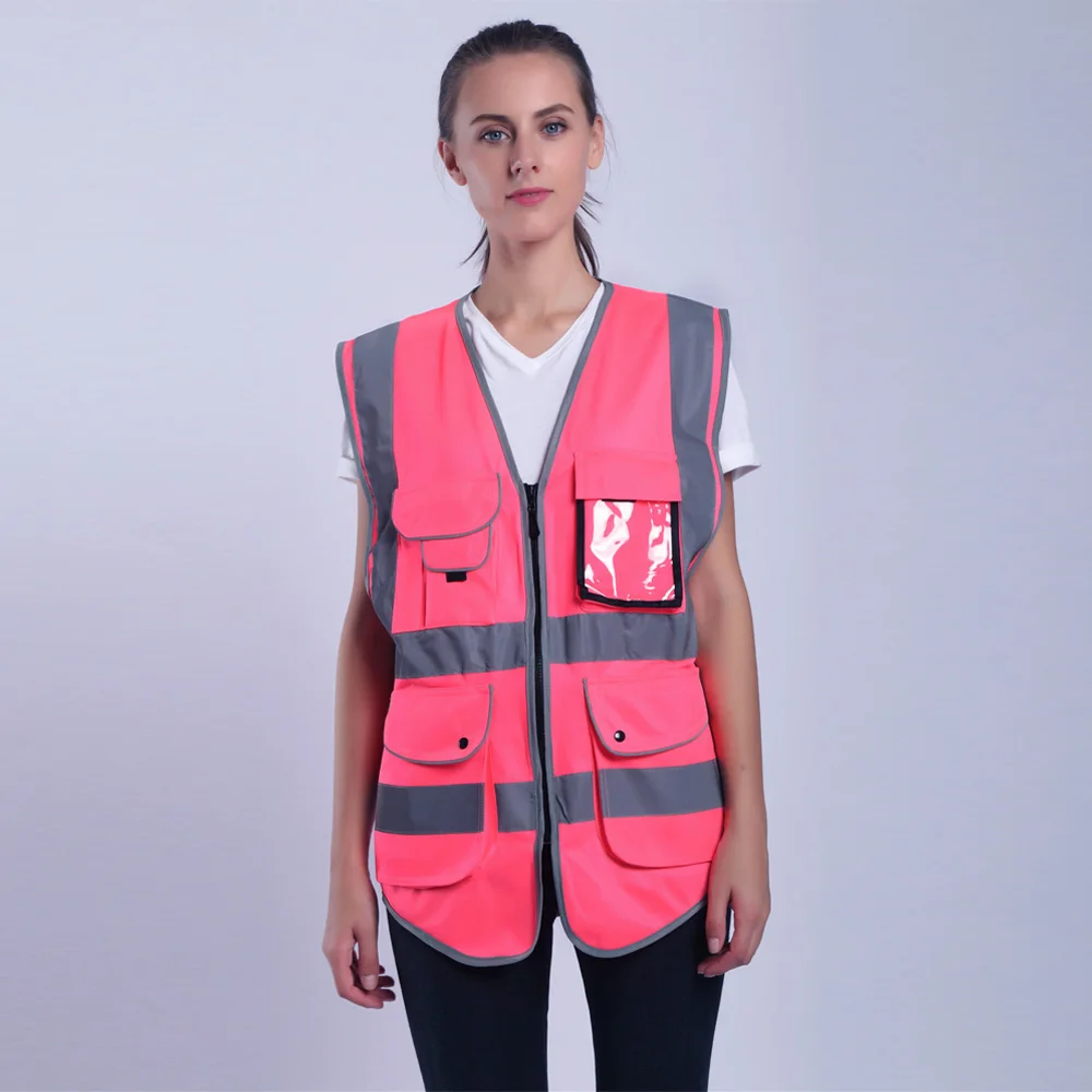 Ružová Záchranná Vesta Ženy Zviditeľnenie Pracovných Odevov Uniformy S Vreckami