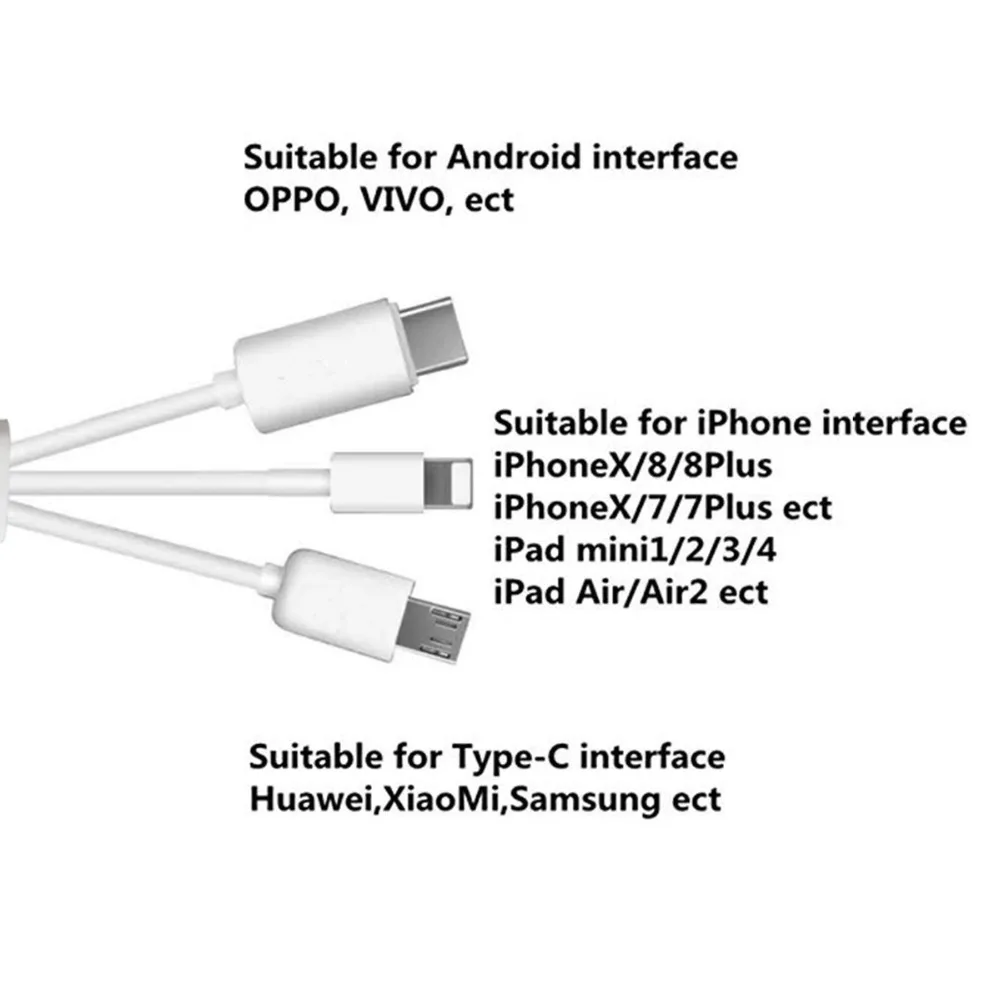 Rýchlo Nabíjačka do Auta s 3-V-1 Rozbočovač USB Nabíjací Kábel Micro USB, Android Telefóny iPhone Typ-C Nabíjanie Spustenie Systémov