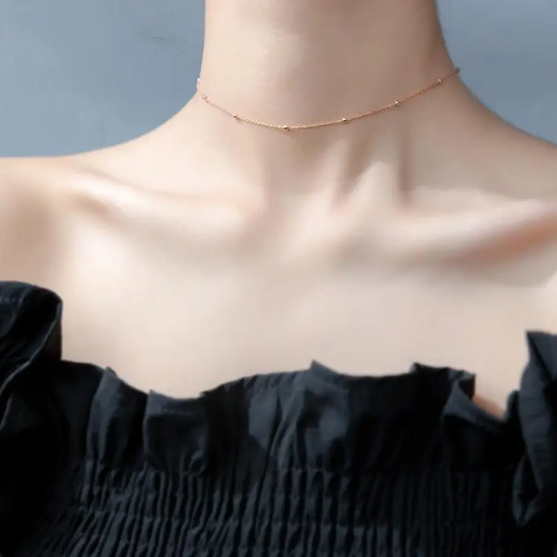 S925 strieborný náhrdelník žena jednoduchý módny náhrdelník reťazca korálky lete clavicle reťazca darček