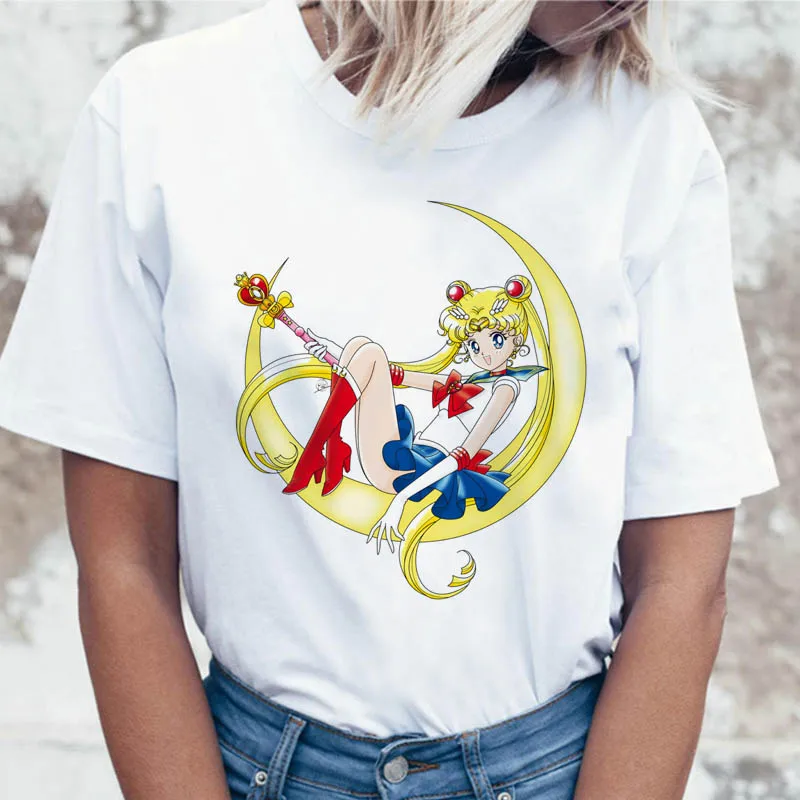 Sailor moon tričko t-shirt legrační pre top kórejskej ženy ulzzang tričko grafické harajuku tees oblečenie žena