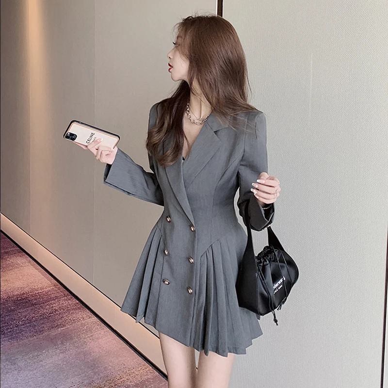 Sako Šaty Žien kórejský Dlhý Rukáv Vyhovovali Šaty Zimné Jeden kus Lady Bežné Kancelárske Oblečenie 2020 Módny Návrhár Mini Šaty