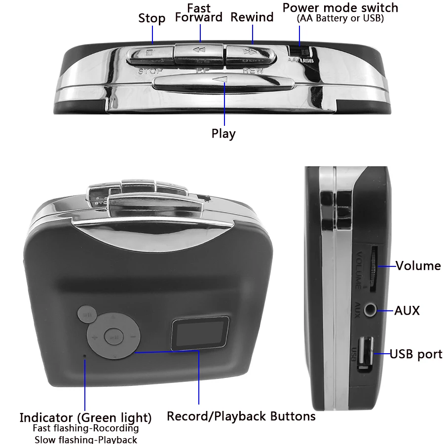 Samostatný Kazetový Prehrávač , Prenosné Kazetové Pásky na MP3 Converter , Hudba Záznamník , Zaznamenané MP3 na USB Flash