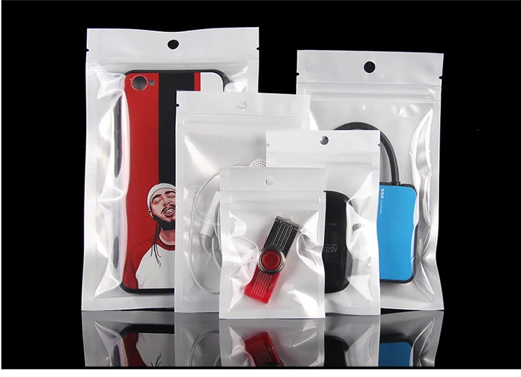 Samozatváracia zips Pearl white kosti taška priesvitného plastového vrecka mobilný telefón shell funkcie opp plastové vrecko môže byť prispôsobené