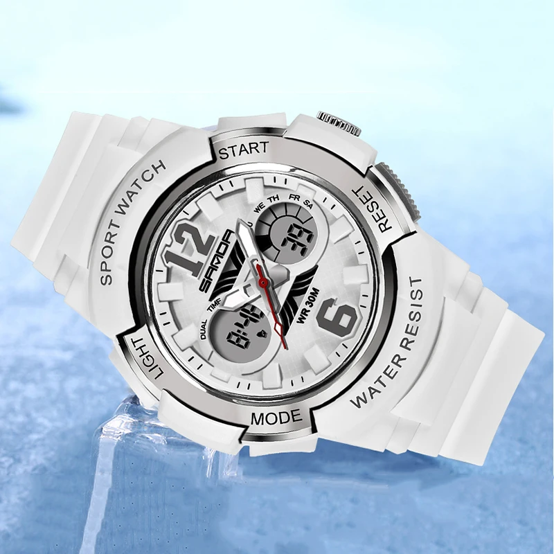 SANDA Top Značky Biele dámske Hodinky Nepremokavé Športové Dámske Náramkové hodinky Quartz Hodinky Plávanie reloj mujer relogio feminino 757