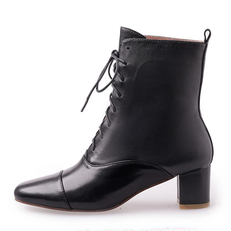 SARAIRIS Zrelé shoelace Originálne Kožené Členkové Topánky Ženy 2019 Fashion Square Prst Botičky Office Dámy Vysoké Podpätky, Topánky Žena