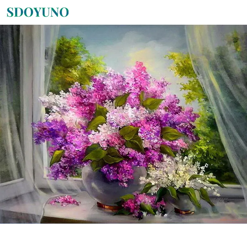 SDOYUNO 60x75cm Maľovanie Podľa Čísel, Kvety DIY Rám obrázky podľa čísla Miestnosti Dekorácie Domova Digitálne Maľovanie