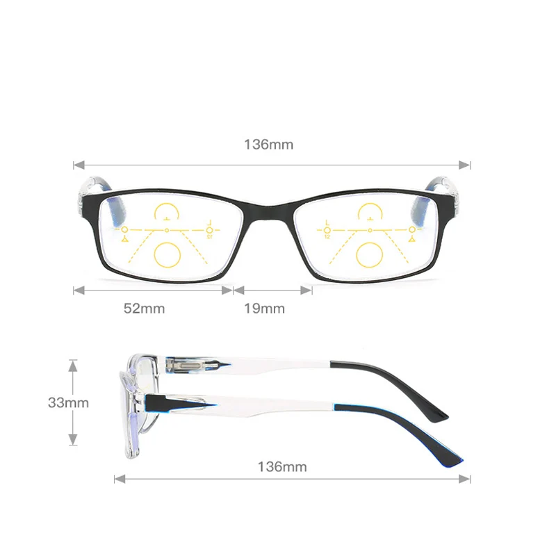 Seemfly Anti Modré Svetlo Štvorcový Rám Progresívna Multifokálna Okuliare Na Čítanie Ženy Muži Gradient Jar Nohu Presbyopia Okuliare