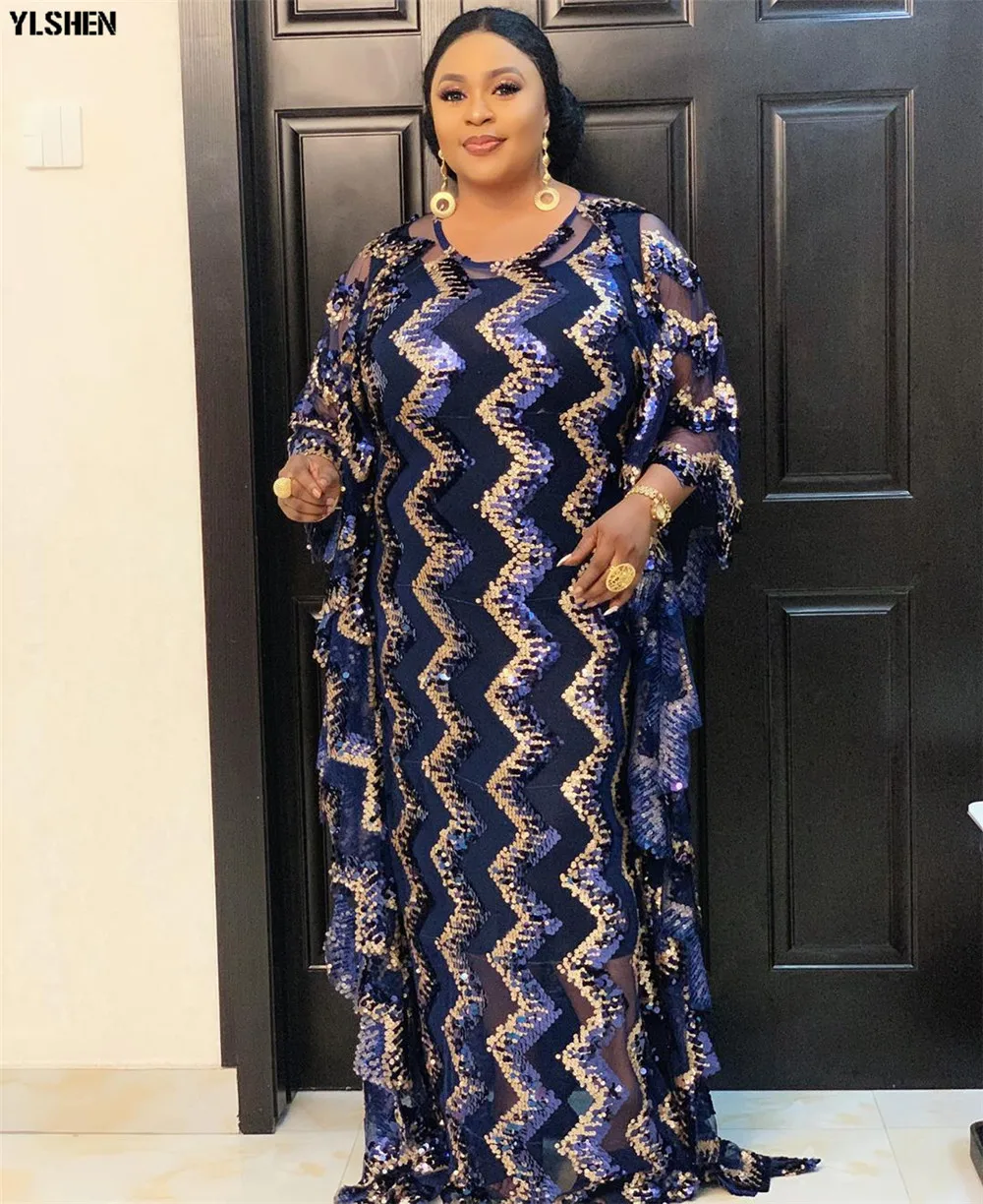 Sequined Dlho Maxi Šaty Afriky Šaty pre Ženy, Plus Veľkosť Dashiki Afriky Oblečenie Abaya Dubaj Moslimské Oblečenie Afrike Boubou Župan