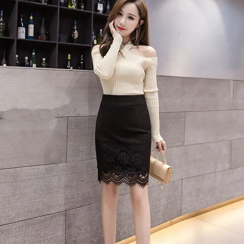 SEXMKL Plus Veľkosť Elastická Čierna Mini Sukňa Ženy 2020 Fashion Vysoké Wasit Sukne kórejský Čipky Jupe Femme Sexy Krátka Ceruzku Sukne