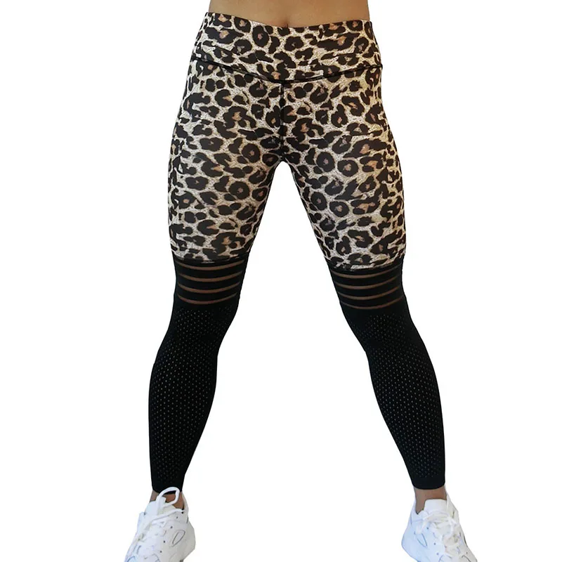 Sexy Leopard Legíny Ženy Slim Športové Legíny Vysoký Pás Oka Patchwork Nohavice Push Up Cvičenie Jeggings Fitness Žien Legíny