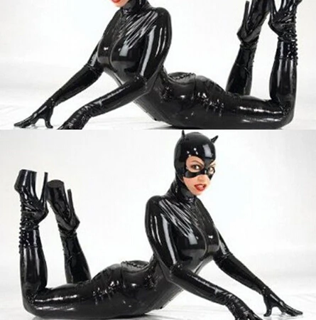Sexy spodnú Bielizeň Lady PVC Kože Catwoman Kostým Kombinézu S maskou Clubwear Jumpsuit Ženy Catsuit Pól Tanečné Oblečenie M-2XL