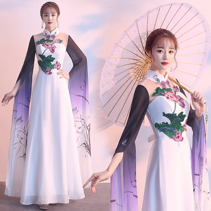 Sexy Výšivky Čínskej Tradičnej Ženskej Cheongsam Šaty Vestidos Nohavíc Orientálna Elegantný Kvetinový Svadobné Šaty Party Šaty