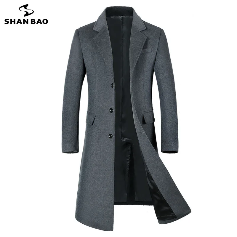 SHANBAO zimné hrubé teplé mužov značky vlny kabát luxusné kvalitné obchodné bežné dlho single-breasted slim vlna bunda