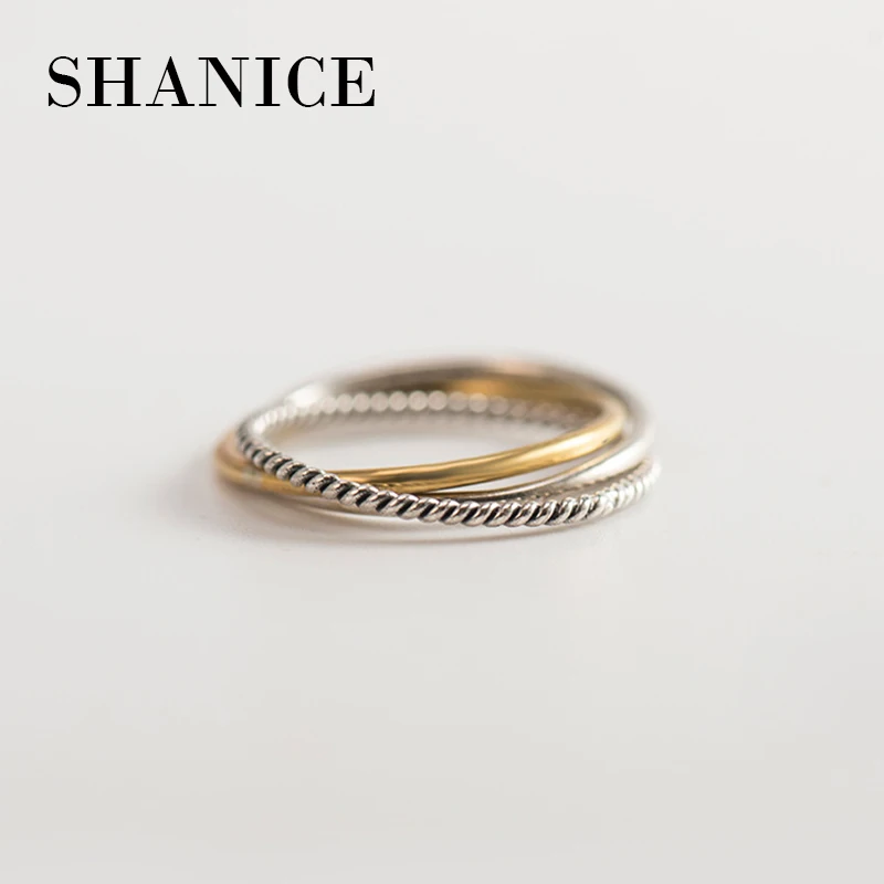 SHANICE 925 Sterling Silver Ring Tri Vrstvy Jednoduché Pletená Väzbe Stredný Krúžok Otvoriť Triple Ring Pre Ženy Šperky Thai Striebro