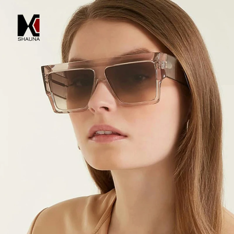 SHAUNA Enhanced Kovových Závesov Nadrozmerná Námestie slnečné Okuliare Ženy Značky Dizajnér Retro Mužov Gradient Odtiene UV400