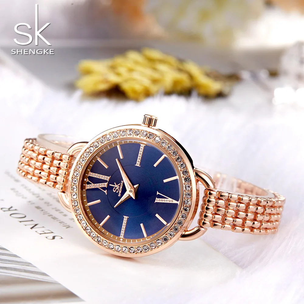 Shengke módne crystal dial quartz hodinky značky ženy rose zlaté šperky, hodinky pre reloj mujer 2018 nové lady hodiny, náramkové hodinky