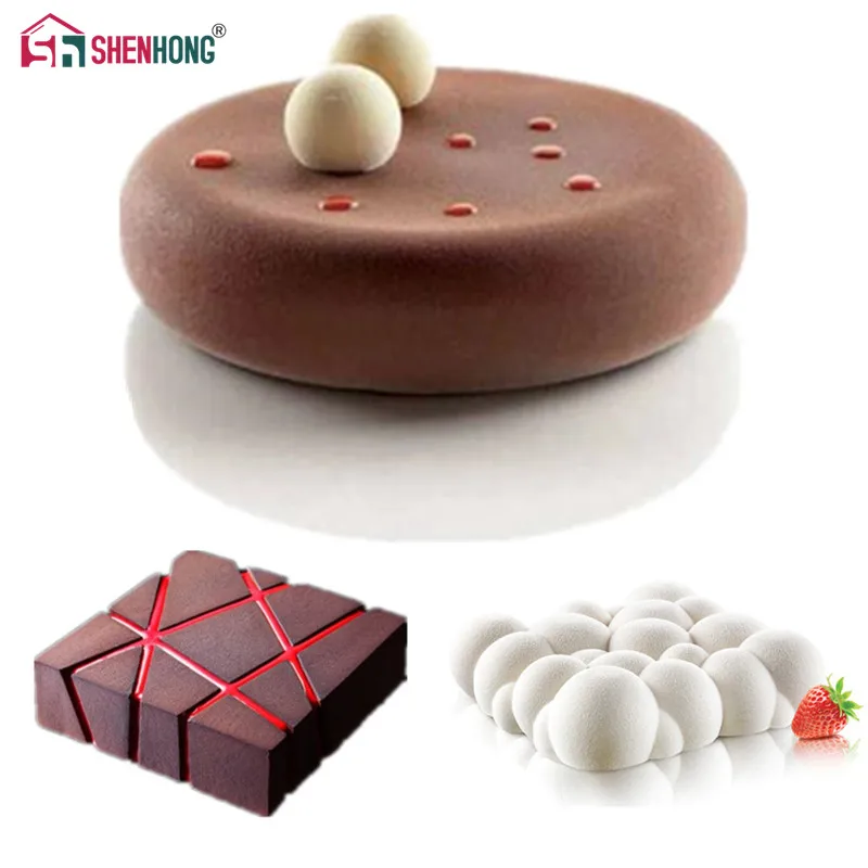 SHENHONG 3KS/Set Cake Zdobenie Formy 3D Silikónové Formy Na Pečenie Cloud Okrúhle Koláče, Čokoláda, Červené Mousse, Aby Dezert Pan