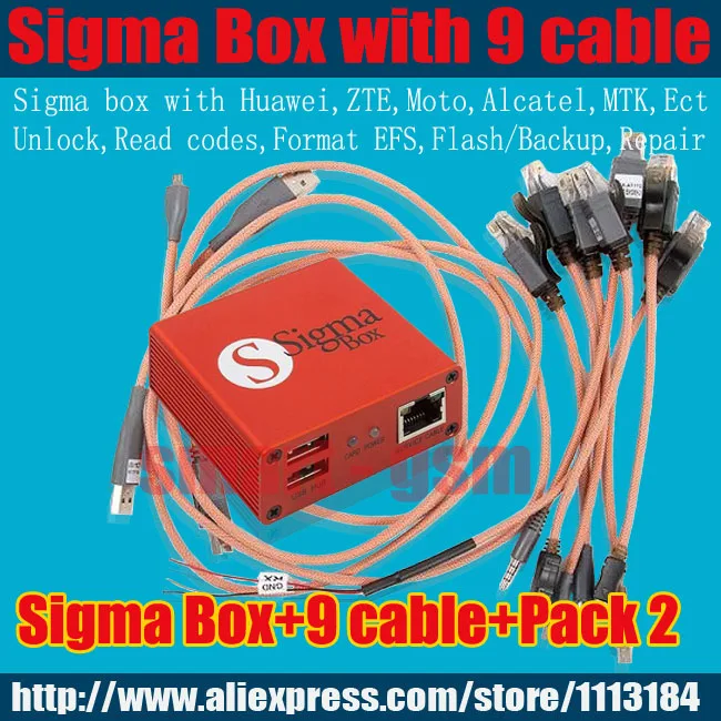 Sigma box s 9 káble s Pack 2 aktiváciu t MTK-na základe Motorola, Alcatel, Huawei, ZTE,