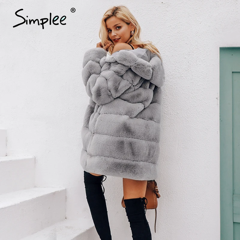 Simplee Elegantné jeseň zima žena kožušiny 2020 Príčinné vrecku pevné dlhý rukáv kožušiny bunda High street fashion ženy outwear